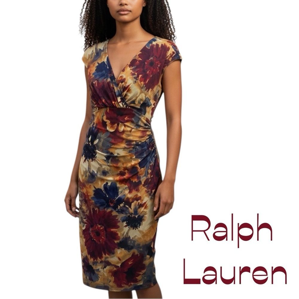 Lauren Ralph Lauren Red Brown Floral Dress NWOT Size 6 Romantic Feminine